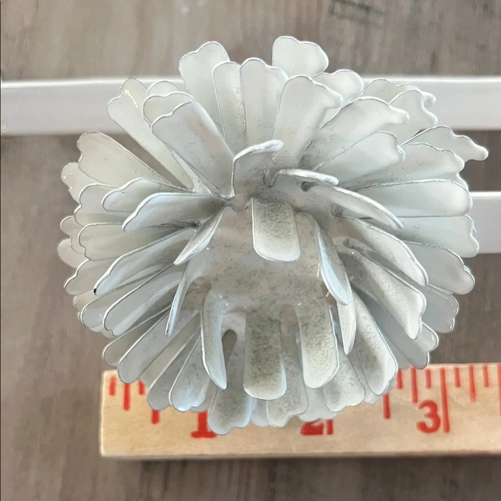 Set of Four White Metal Curtain Tie Back Hooks with Floral Design